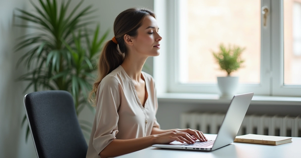 Pessoa fazendo pausa para respirar no trabalho