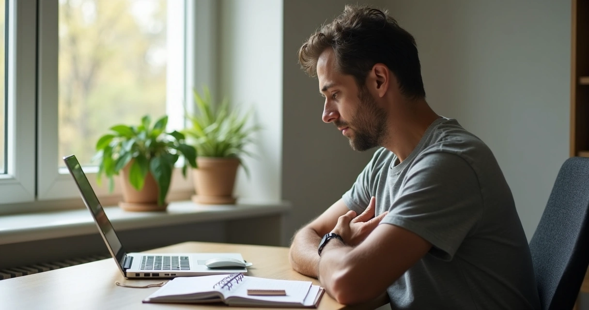 Persona haciendo una pausa de respiración en el escritorio