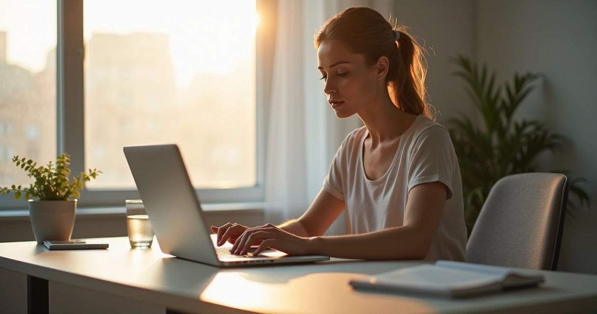 Persona respirando en su escritorio antes de empezar la jornada 