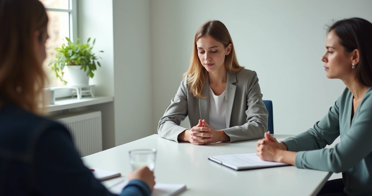 Persona haciendo una pausa consciente antes de hablar en una reunión 