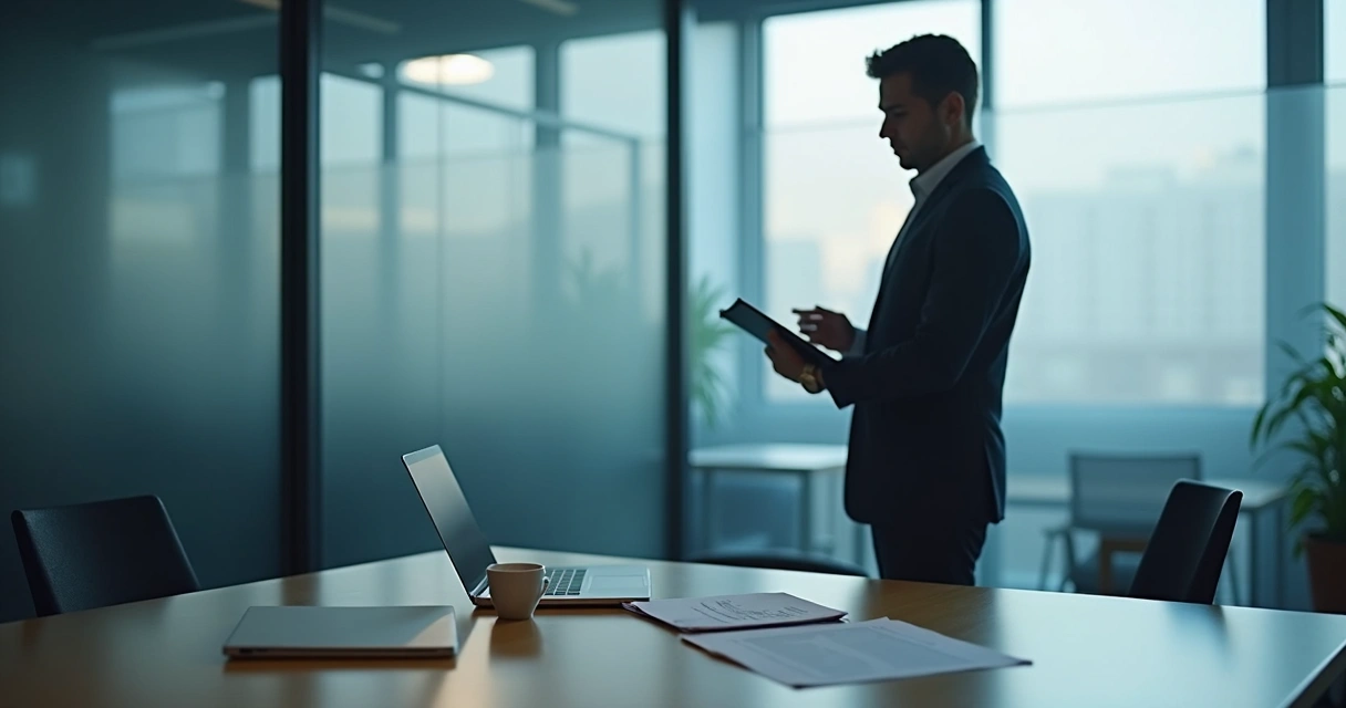 Professional pausing before a meeting in a quiet office