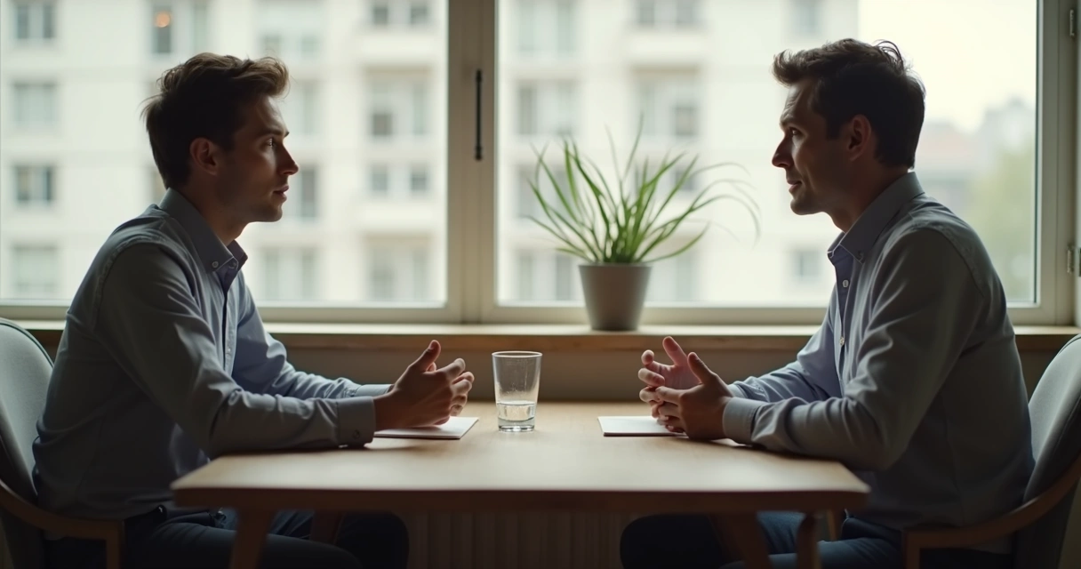 Person pausing before replying during conversation