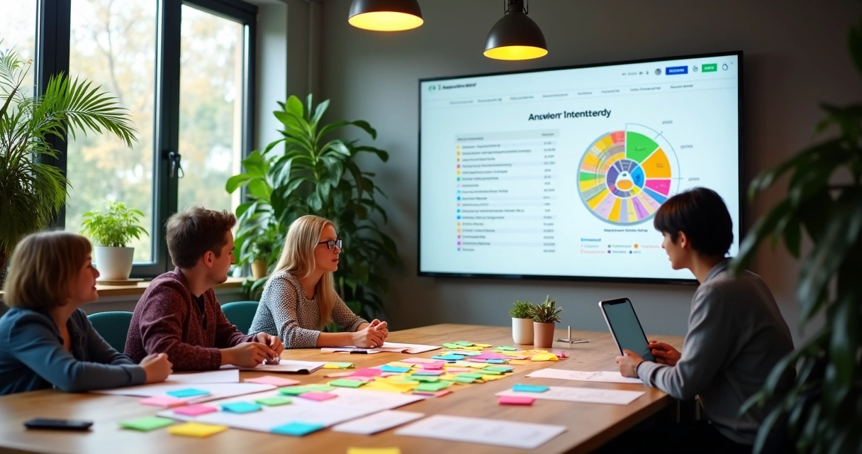 Reunião de equipe criando pauta de conteúdo digital 