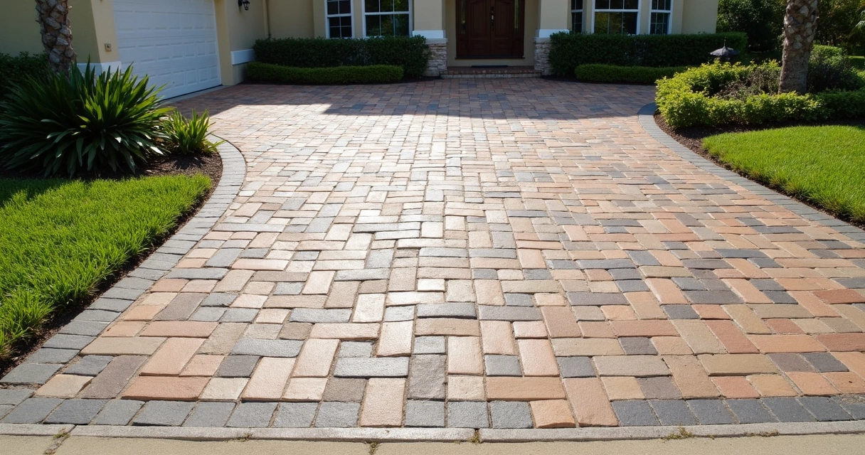 Colorful paver driveway with accent borders in Orlando 