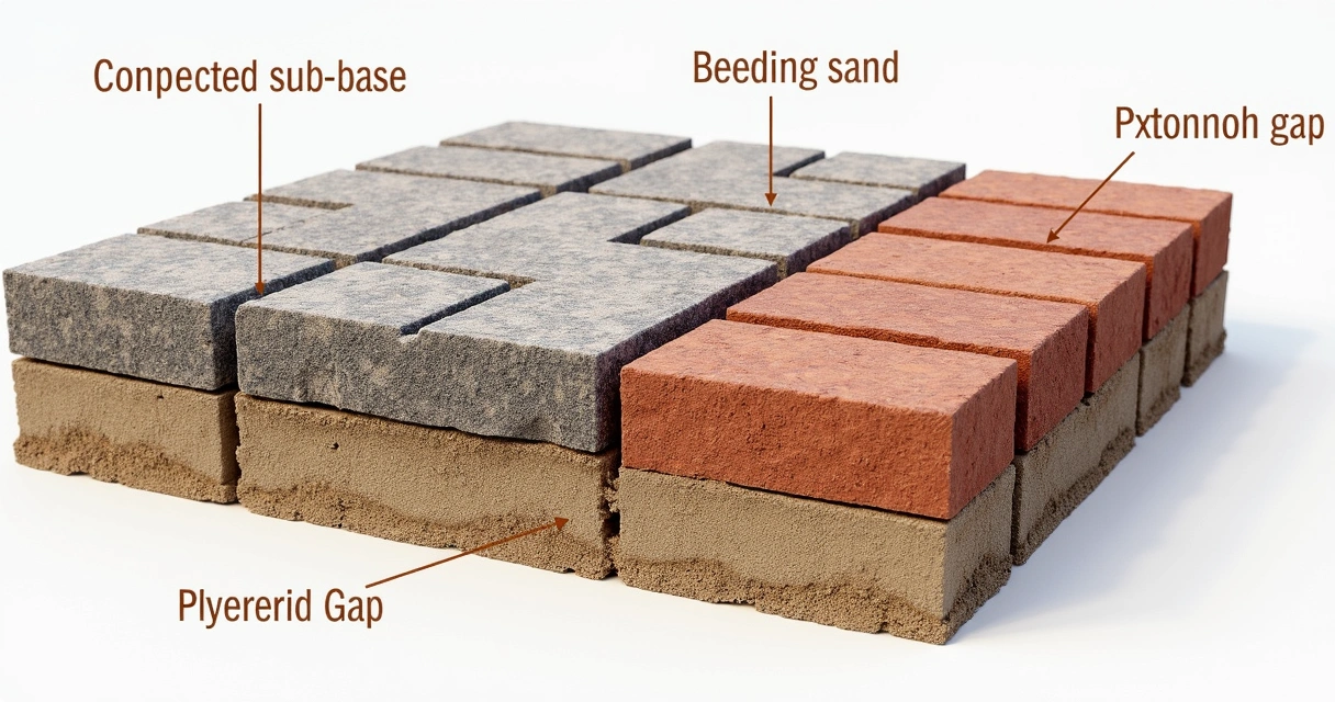 Cross-section showing expansion gap and paver layers 