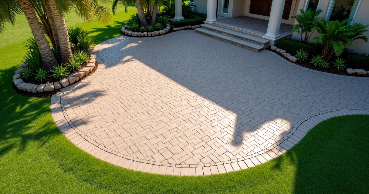 Paver patio with visible drainage system 