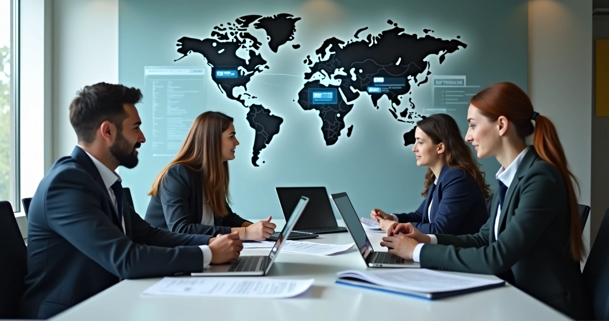 Payroll and HR legal team around a table with documents 