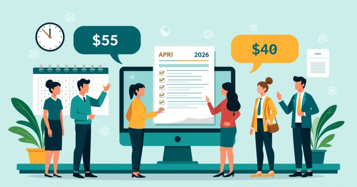 Illustration showing UK payroll documents, highlighted minimum wage rates, and diverse employees. 