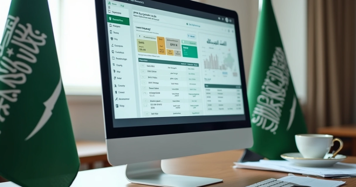 Computer screen showing Saudi payroll software dashboard 
