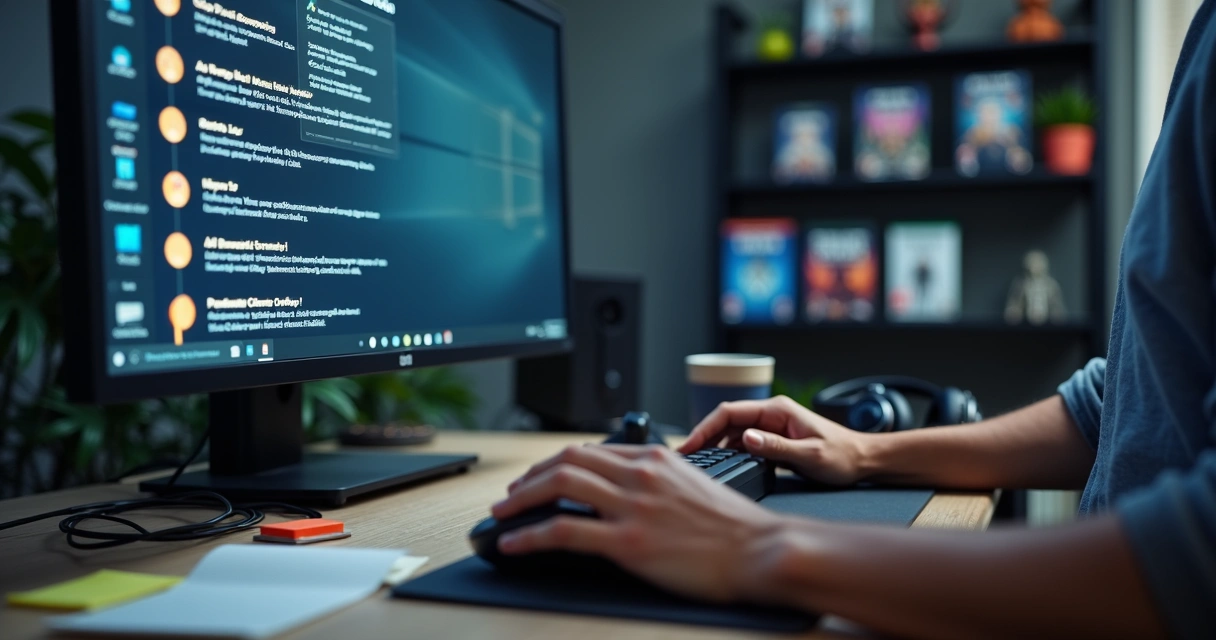 Person updating PC game files on monitor 