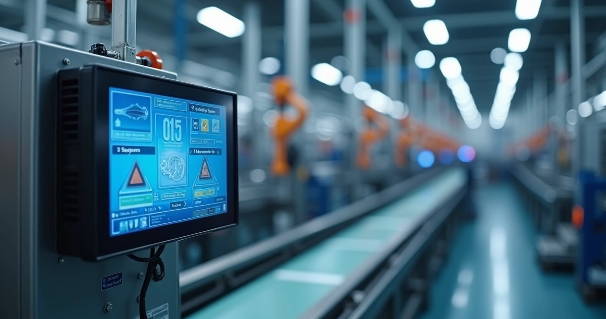 Painel PC industrial montado em linha de produção 