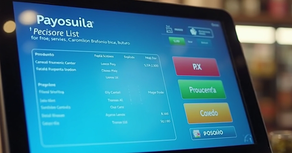 Tela de sistema PDV com opções de pagamento digital e nota fiscal eletrônica 