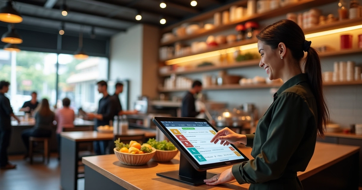 Tela de PDV digital em um caixa de restaurante moderno 