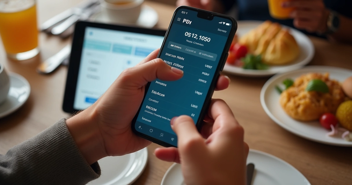 Sistema PDV mobile mostrando tela de emissão de nota fiscal em restaurante