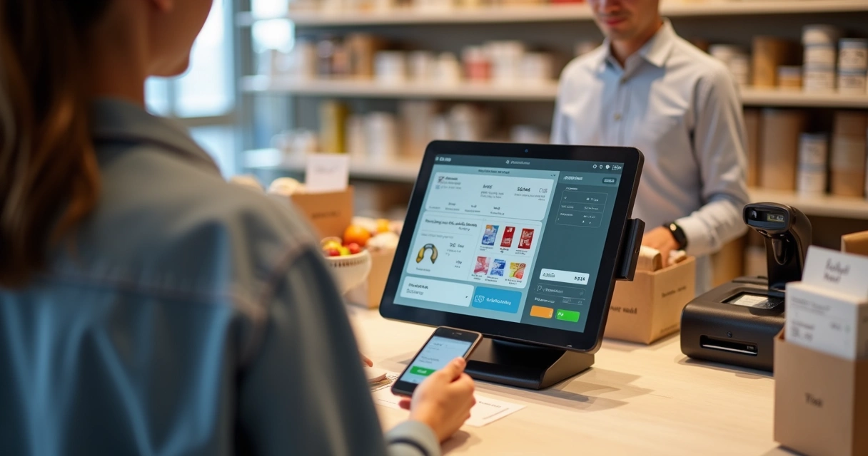 Terminal smart em balcão de loja com operador 