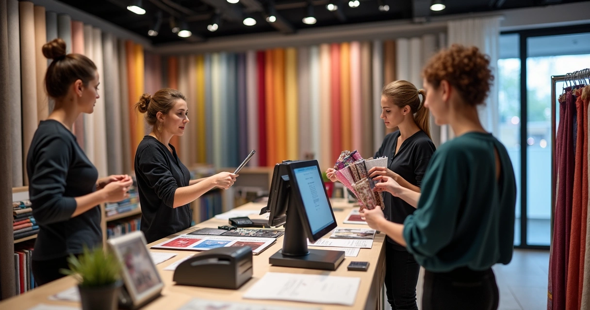 Atendimento rápido em PDV de loja de tecidos 