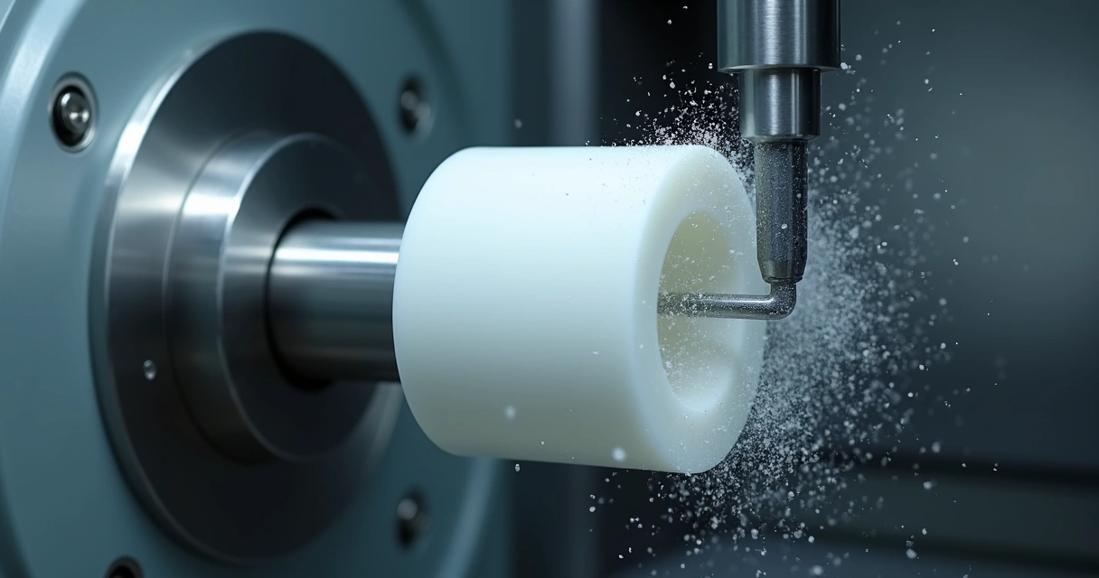 Peça usinada em teflon para aplicação industrial