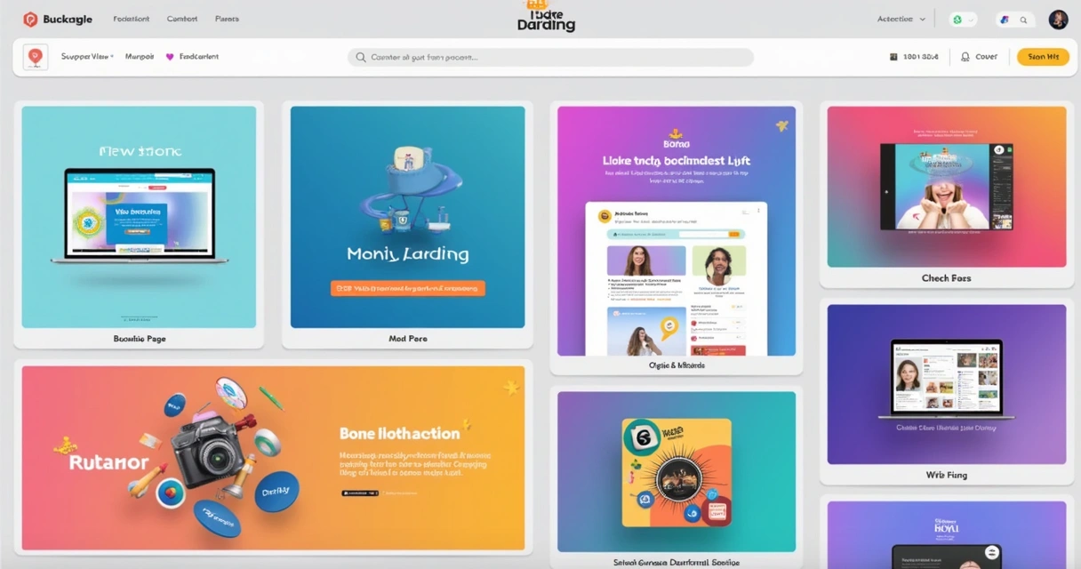 Peças de design para lançamentos digitais organizadas em formato de grid 