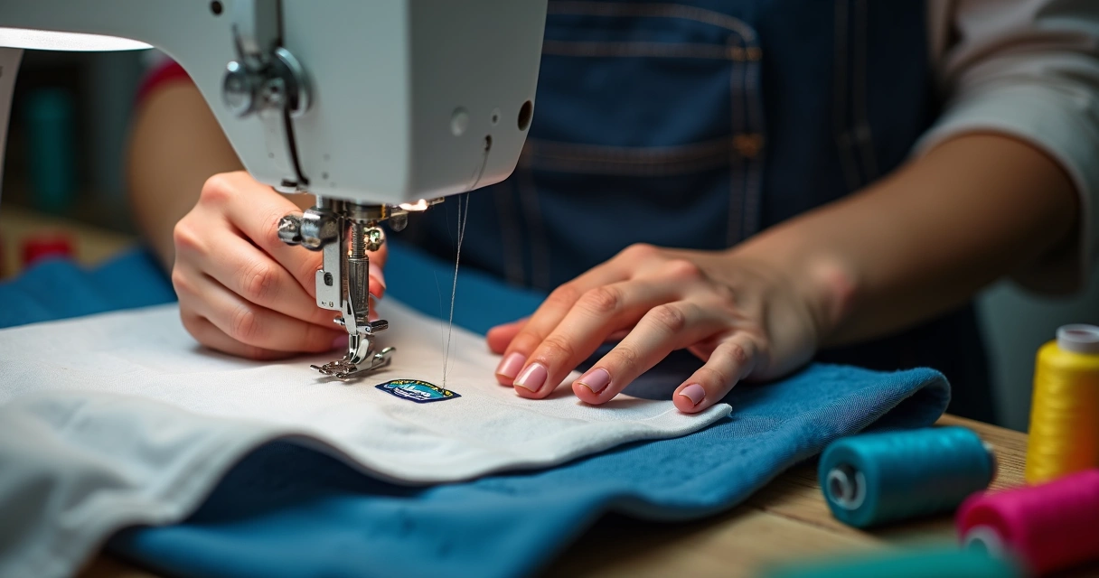 Detalhe de costura em camiseta personalizada, close no tecido e acabamento 