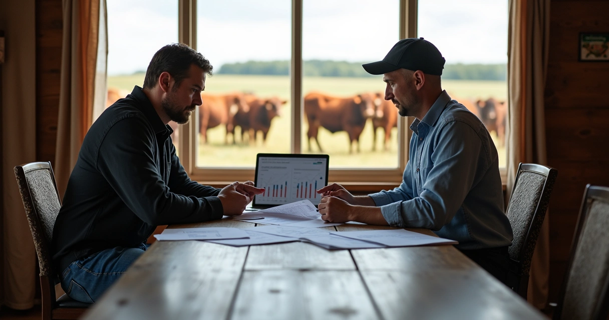Pecuarista discutindo estratégias de hedge com consultor