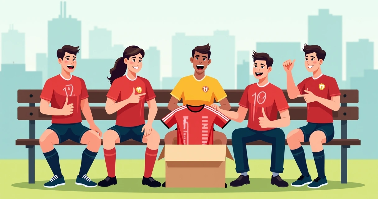 Equipe esportiva pequena recebendo camisetas personalizadas 