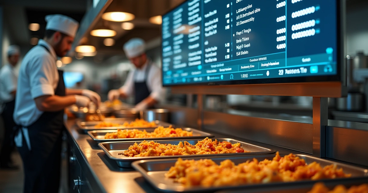 Painel de cozinha exibindo pedidos de delivery em restaurante