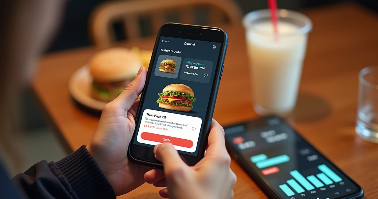 Cliente analisando opções de upgrade no pedido de delivery. 