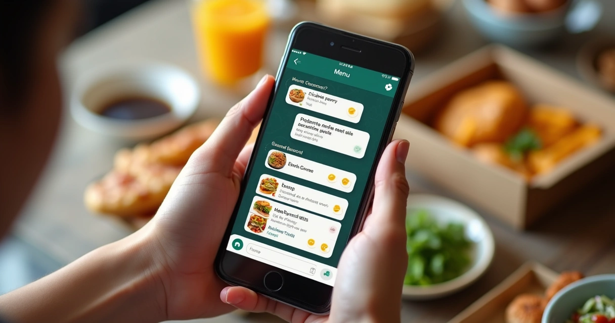 Pedido de delivery feito por WhatsApp mostrando cardápio digital 