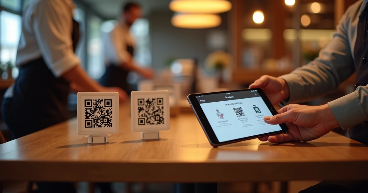 Cliente usando celular para fazer pedido pelo QR code na mesa