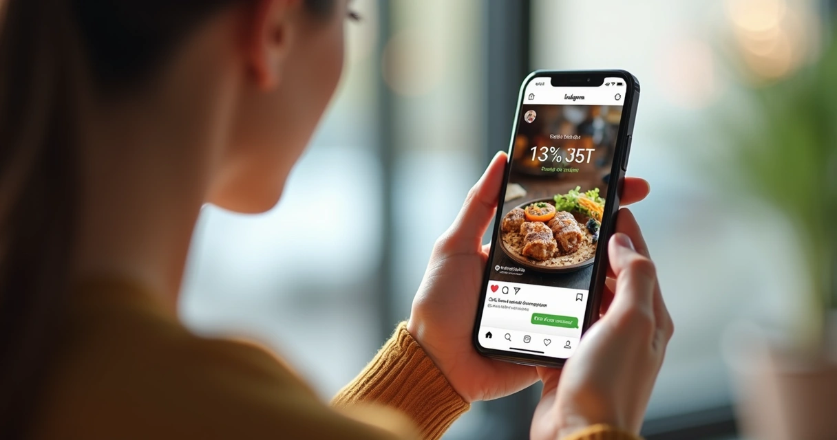 Cliente faz pedido de delivery por meio de redes sociais no smartphone 