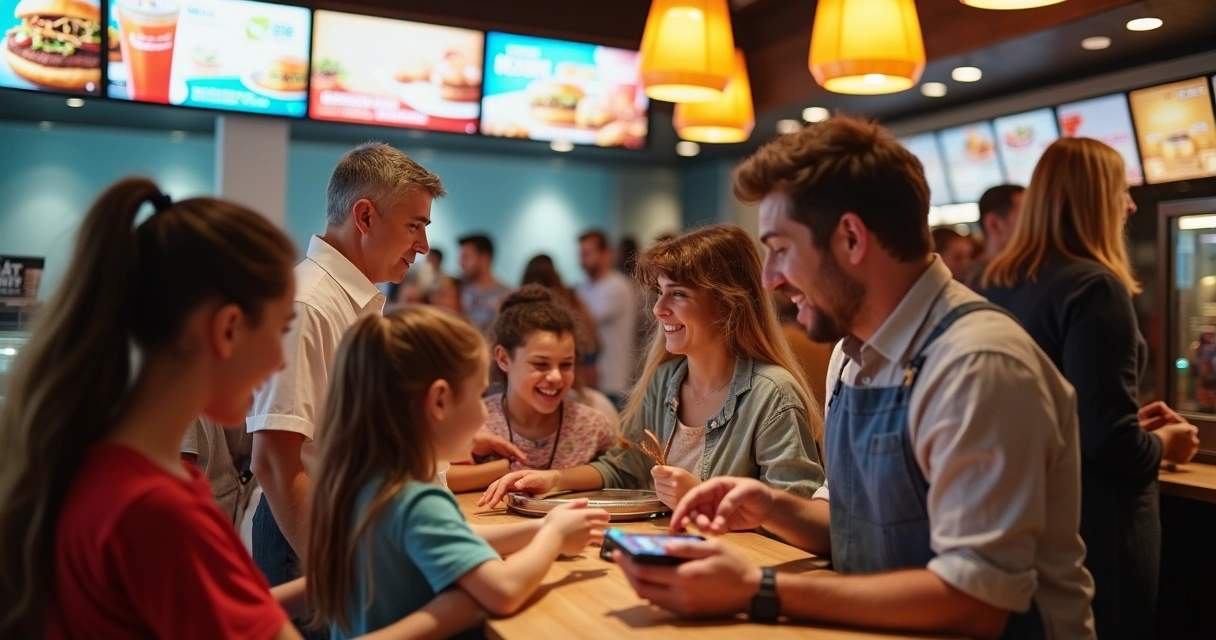 Pessoa utilizando aplicativo para pedir comida no restaurante do parque Universal 