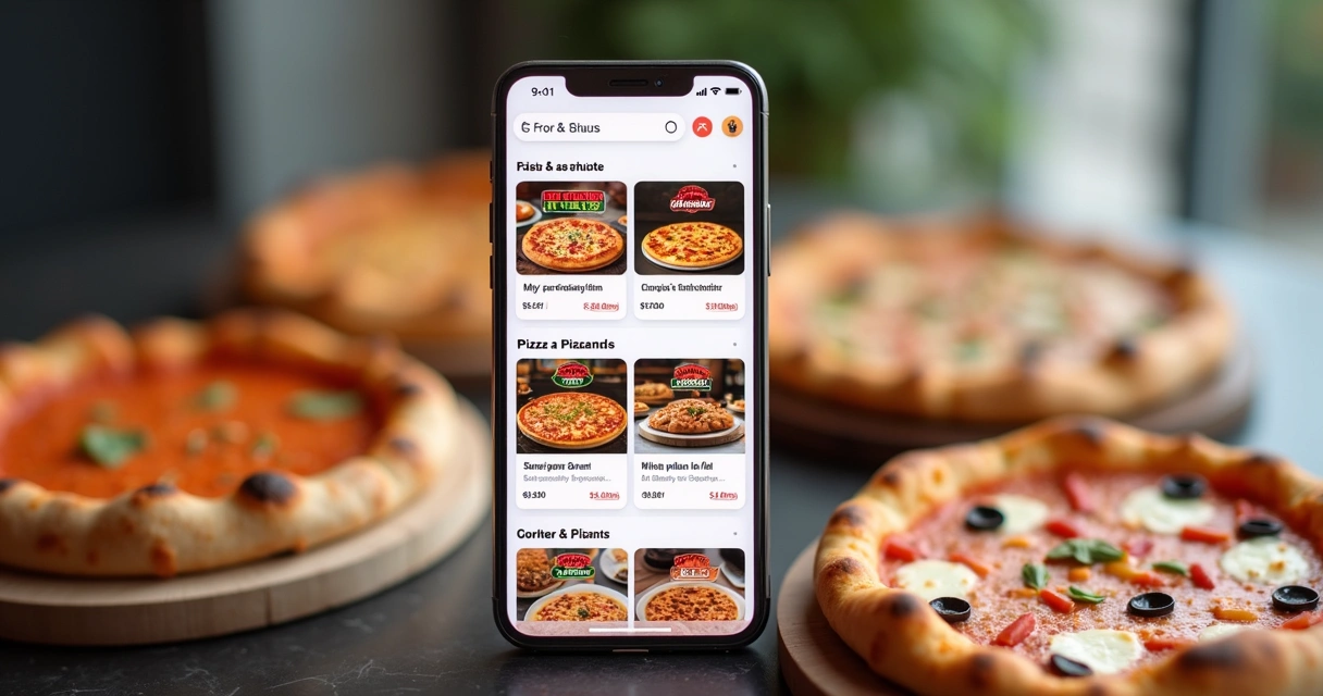 Cliente fazendo pedido em app de delivery sujeito a várias opções no marketplace 