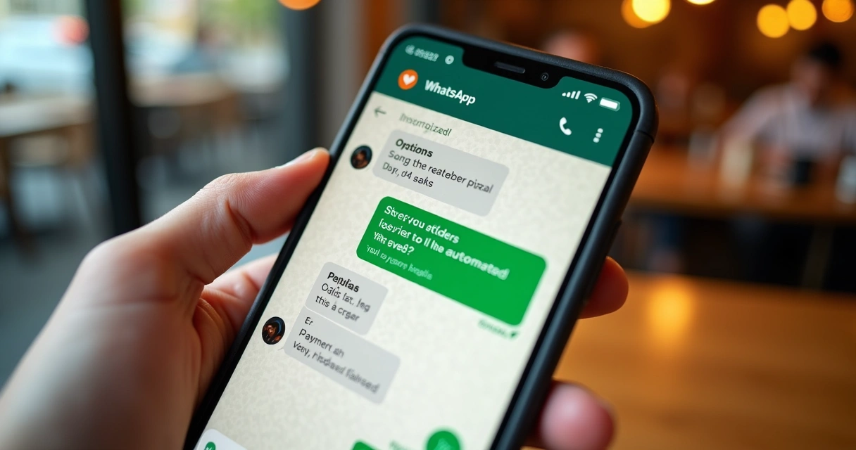 Tela de conversação de WhatsApp com pedido de pizza automatizado 