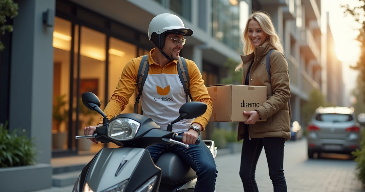 Entregador de delivery em moto realizando entrega recorrente 