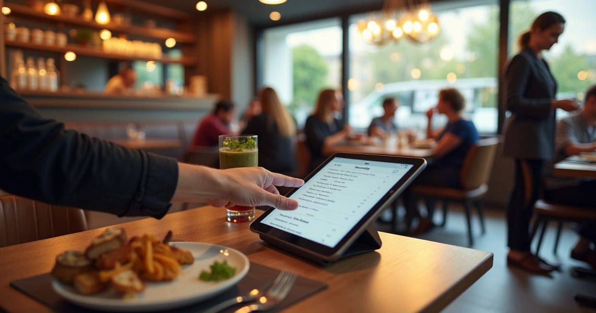 Pessoa fazendo pedido em restaurante usando cardápio digital