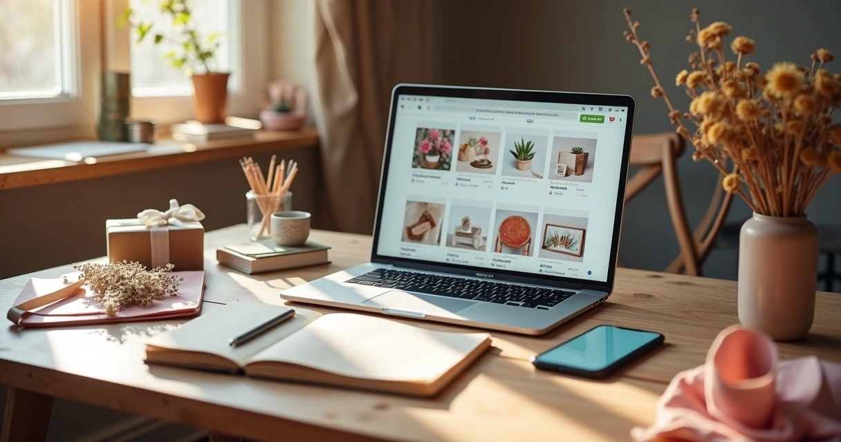 Atendimento de pedidos de artesanato pelo WhatsApp com catálogo no notebook 
