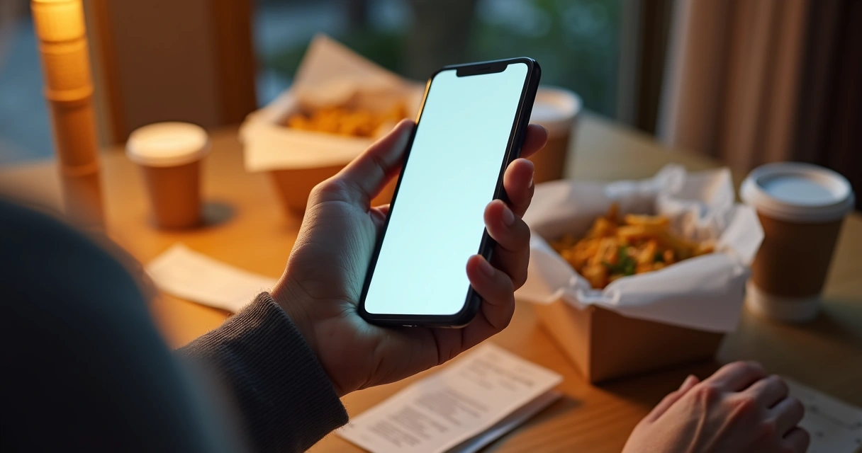 Pessoa usando smartphone para pedir delivery de comida