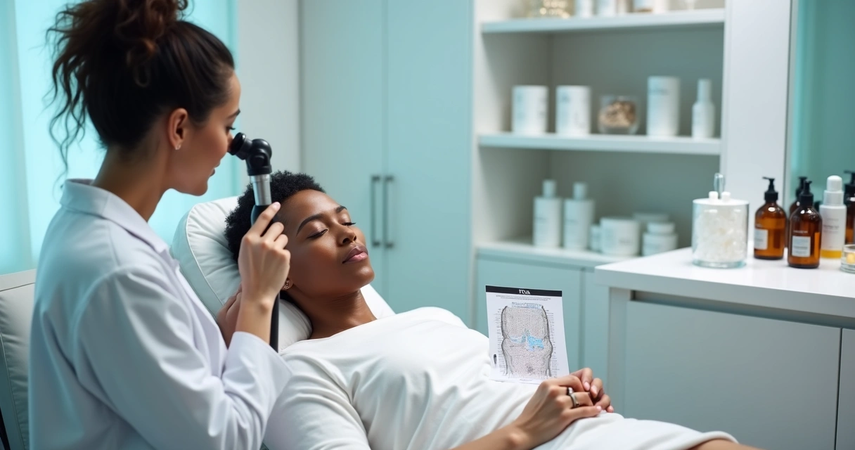 Profissional de saúde estética avaliando pele de paciente de fototipo alto antes de peeling químico com ATA 