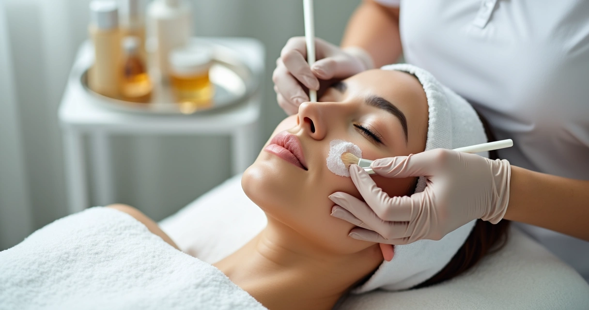 Aplicação de peeling facial em clínica estética 