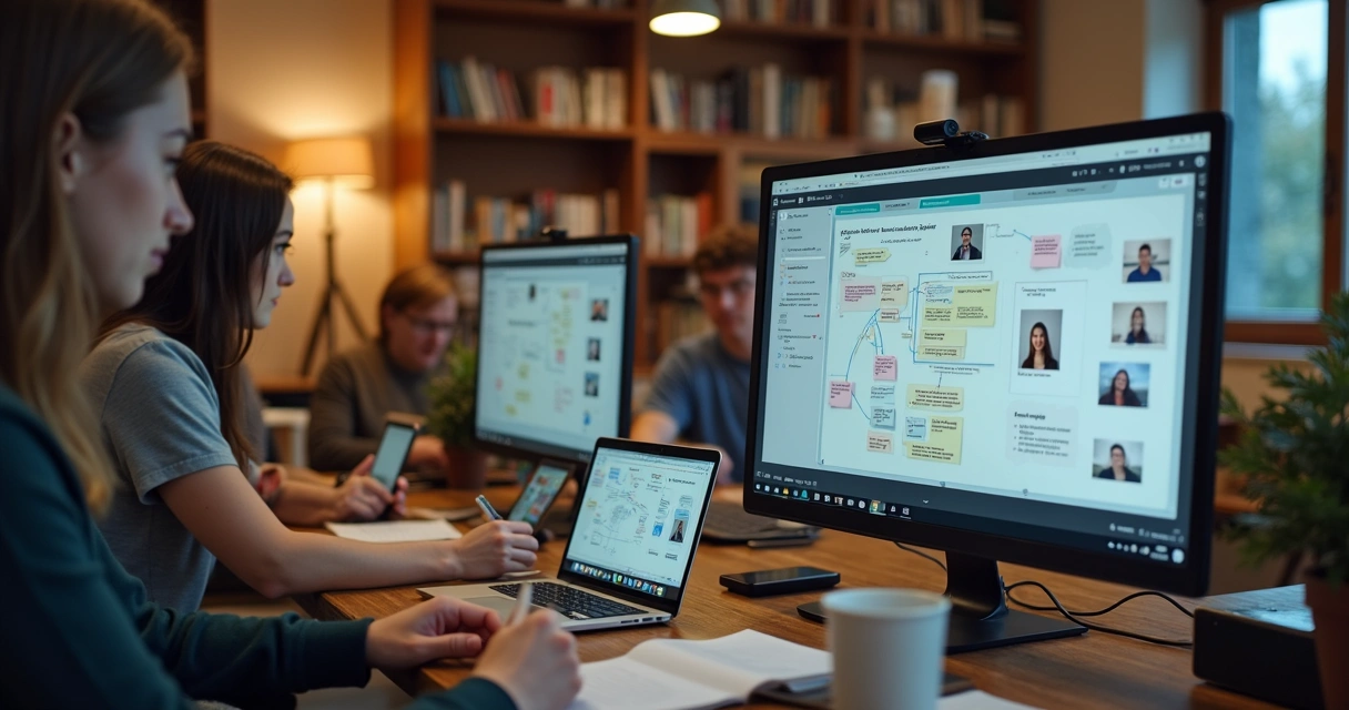 Remote team on a video call doing self-development tasks