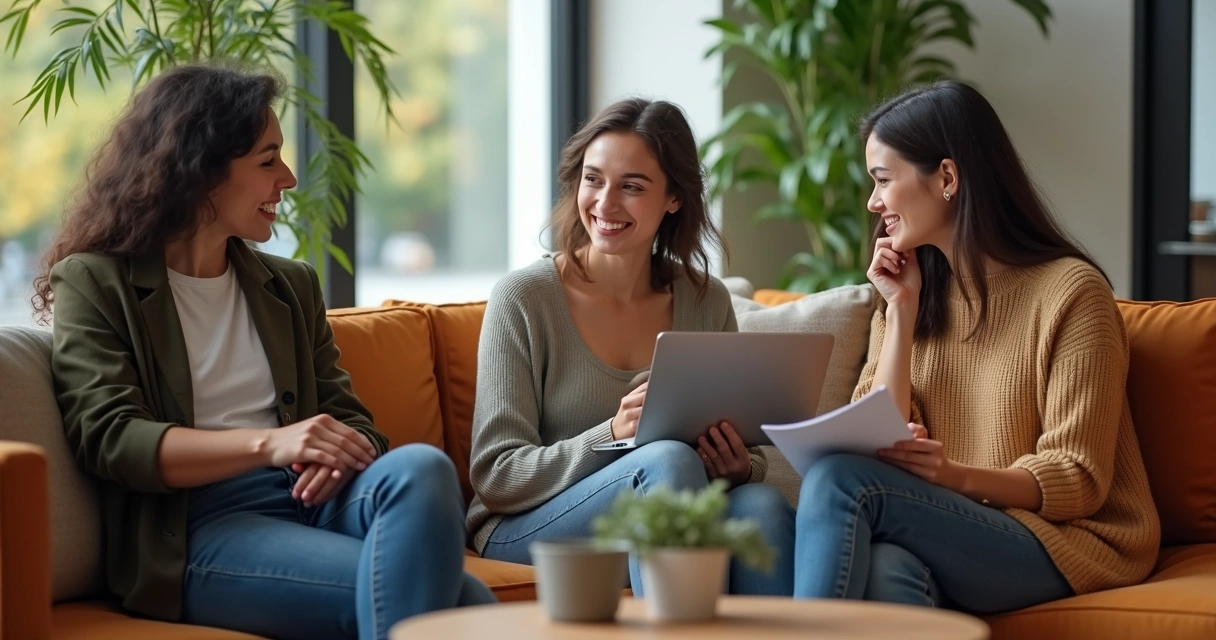Colleagues giving peer feedback in relaxed workspace