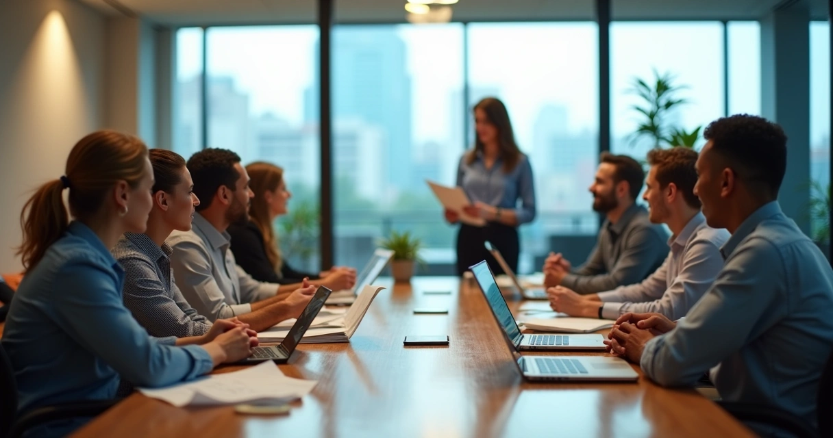 Office team divided by glass wall showing contrasting emotional atmospheres 