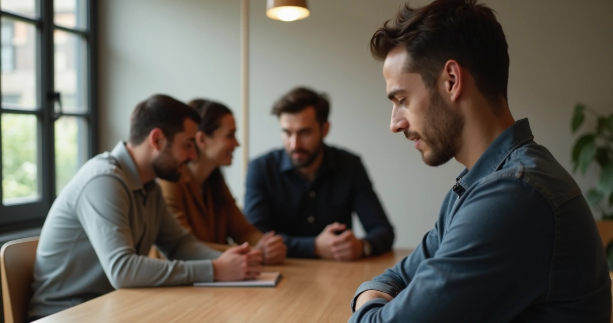 Individual looks isolated from a group talking together