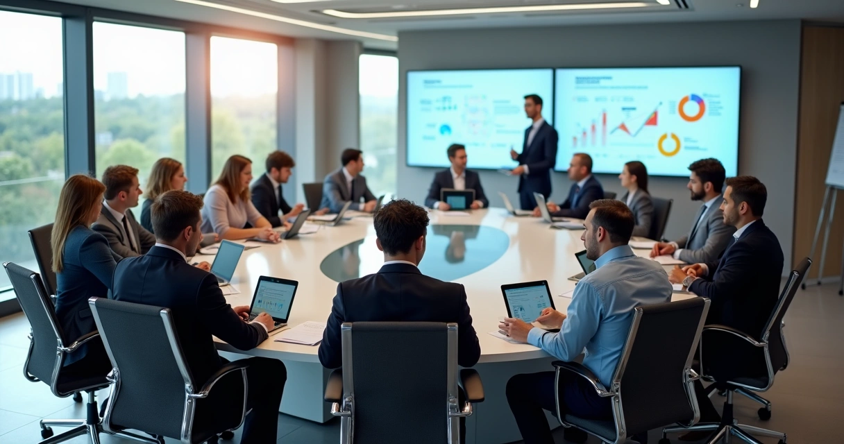 Contrast between peer circle and top-down leader in a business meeting 