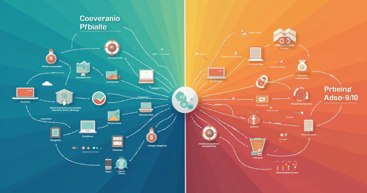 Ilustração de peering público à esquerda e peering privado à direita, destacando conexões de rede.