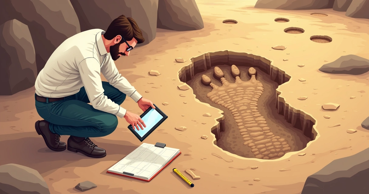 Pegadas de dinossauro analisadas por especialistas 