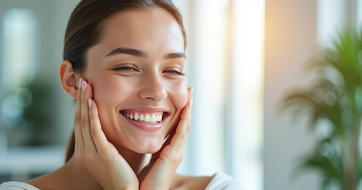 Como a dieta interfere nos resultados dos tratamentos dermatológicos 3 Pessoa com pele saudável e sorriso após tratamento dermatológico.