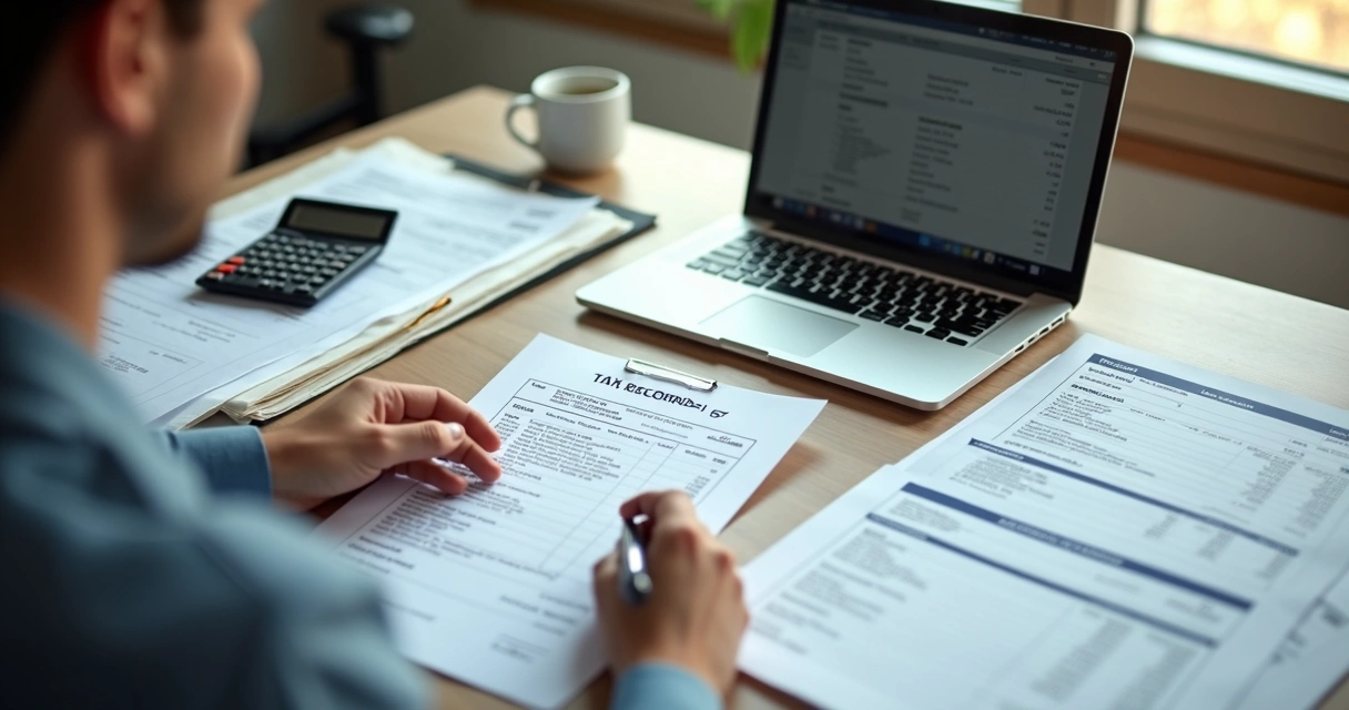 Empresário revisando documentos fiscais no escritório 