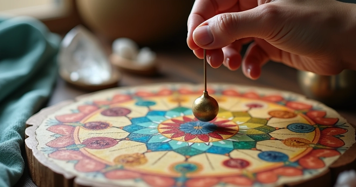 Pêndulo sendo usado em mesa radiônica para análise energética