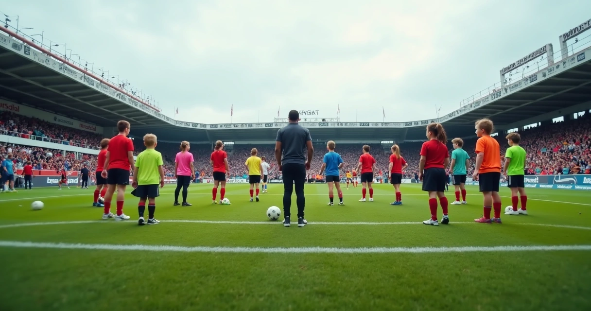 Peneira de futebol com muitos atletas em campo 